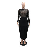 Fashionable Sheer Round Neck Rhinestone Dress CYA-902037