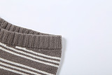 Casual Knit Striped Button-Up Top and Slim Fit Shorts Set ZJQD-87412