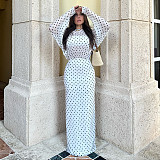 Stylish and Elegant Polka Dot Print Round Neck Long-sleeved Mesh Dress ZJQD-86532