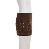 Sexy Retro Style Metallic Studded Rhinestone Bodycon Mini Skirt MRA-46166