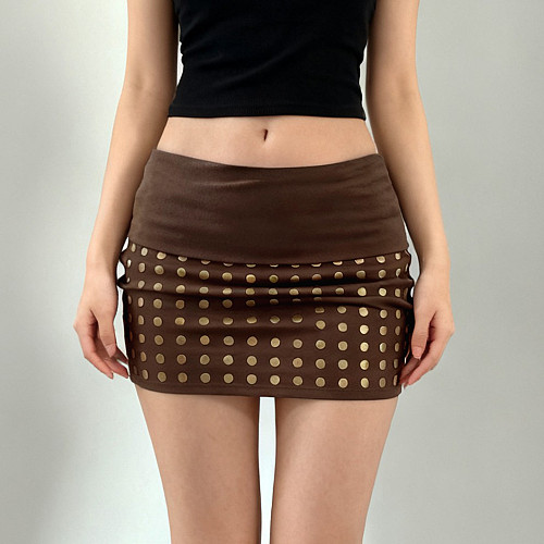 Sexy Retro Style Metallic Studded Rhinestone Bodycon Mini Skirt MRA-46166