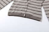 Casual Knit Striped Button-Up Top and Slim Fit Shorts Set ZJQD-87412