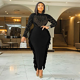 Fashionable Sheer Round Neck Rhinestone Dress CYA-902037