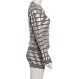 Casual Knit Striped Button-Up Top and Slim Fit Shorts Set ZJQD-87412