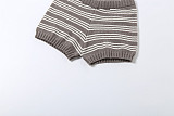 Casual Knit Striped Button-Up Top and Slim Fit Shorts Set ZJQD-87412