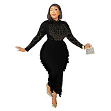 Fashionable Sheer Round Neck Rhinestone Dress CYA-902037