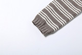 Casual Knit Striped Button-Up Top and Slim Fit Shorts Set ZJQD-87412