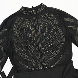 Fashionable Sheer Round Neck Rhinestone Dress CYA-902037
