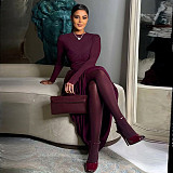 2025 Autumn Mesh Patchwork Ruffled Irregular Round Neck Long Sleeve Dress ZJQD-87069
