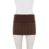 Sexy Retro Style Metallic Studded Rhinestone Bodycon Mini Skirt MRA-46166