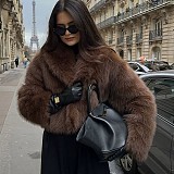 2025 Faux Fox Fur Short Coat Jacket with Large Fur Collar  ZNFR-458878