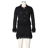 Stylish Collared Tassel Knit Cardigan and Pencil Skirt Set ZS-0349