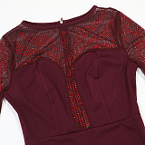 Fashionable Patchwork Sheer Polyester Mesh Rhinestone Evening Dress CYA-902007
