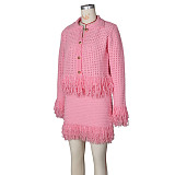 Stylish Collared Tassel Knit Cardigan and Pencil Skirt Set ZS-0349