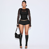 Sexy Solid Color See-through Mesh Four-piece Vest Long-sleeved Set SDH-9585