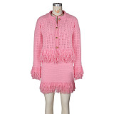 Stylish Collared Tassel Knit Cardigan and Pencil Skirt Set ZS-0349