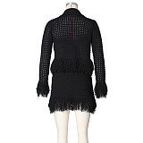 Stylish Collared Tassel Knit Cardigan and Pencil Skirt Set ZS-0349