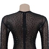 Fashionable and Sexy See-through Mesh Bodycon Dress With Rhinestones V