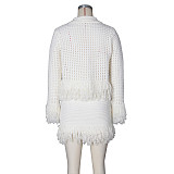 Stylish Collared Tassel Knit Cardigan and Pencil Skirt Set ZS-0349