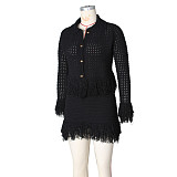 Stylish Collared Tassel Knit Cardigan and Pencil Skirt Set ZS-0349