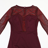 Fashionable Patchwork Sheer Polyester Mesh Rhinestone Evening Dress CYA-902007