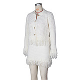 Stylish Collared Tassel Knit Cardigan and Pencil Skirt Set ZS-0349