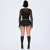 Sexy Solid Color See-through Mesh Four-piece Vest Long-sleeved Set SDH-9585