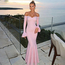 Sexy Off-shoulder High-waisted Fitted Bodycon Long Dress SXE-70786