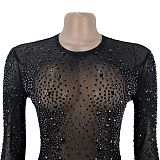 Fashionable and Sexy See-through Mesh Bodycon Dress With Rhinestones V