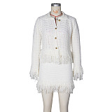 Stylish Collared Tassel Knit Cardigan and Pencil Skirt Set ZS-0349