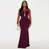 Fashionable Patchwork Sheer Polyester Mesh Rhinestone Evening Dress CYA-902007
