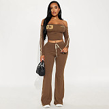 Off-the-shoulder Printed Cropped High-waisted Drawstring Flared Pants Set XYWL-25ST420