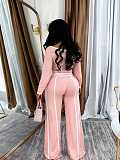 Fashionable Solid Color Striped Wide-leg Pants Two-piece Set YD-8844