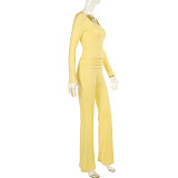 Casual Solid Color Versatile Square Neck Pleated Basic Suit SUM-24335