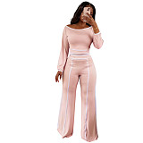Fashionable Solid Color Striped Wide-leg Pants Two-piece Set YD-8844