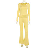 Casual Solid Color Versatile Square Neck Pleated Basic Suit SUM-24335