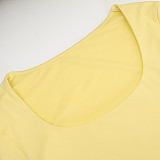 Casual Solid Color Versatile Square Neck Pleated Basic Suit SUM-24335