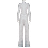 Casual Sriped Collared Button-down Lng-sleeved Cardigan With Drawstring Trousers Two-piece Set MRA-22223