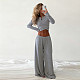 Casual Solid Color Ribbed Top and Drawstring Trousers Tracksuit MRA-43636