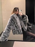 Women's Autumn/Winter Black and Gray Dyed Faux Fur Jacket ZNFR-156464