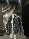 Women's Autumn/Winter Black and Gray Dyed Faux Fur Jacket ZNFR-156464