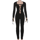 Sexy Cutout Strappy Tight Top and Slim-fitting Trousers Set ZJQD-87124