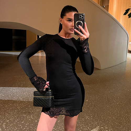 Sexy Fitted Lace Skirt With Irregular Trim Bodycon Dress MRA-44845