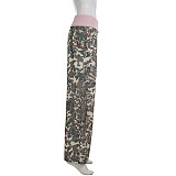 Casual Camouflage Waistband Color-blocked Loose-fitting Straight-leg Trousers MRA-46045