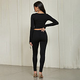 Sexy Cutout Strappy Tight Top and Slim-fitting Trousers Set ZJQD-87124
