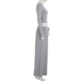 Casual Solid Color Ribbed Top and Drawstring Trousers Tracksuit MRA-43636