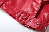 Stylish Solid Color Lapel Low-cut Belted Cropped Jacket ZJQD-84803