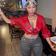 Stylish Solid Color Lapel Low-cut Belted Cropped Jacket ZJQD-84803