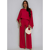 Fashionable Stretch Pleated Batwing Sleeve One-piece Pocket Wide-leg Pants Suit ASL-6812