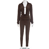 Autumn/Winter Fold-down Collar Long-sleeved U-shaped Long Top and Cropped Pants Set XYWL-25ST425